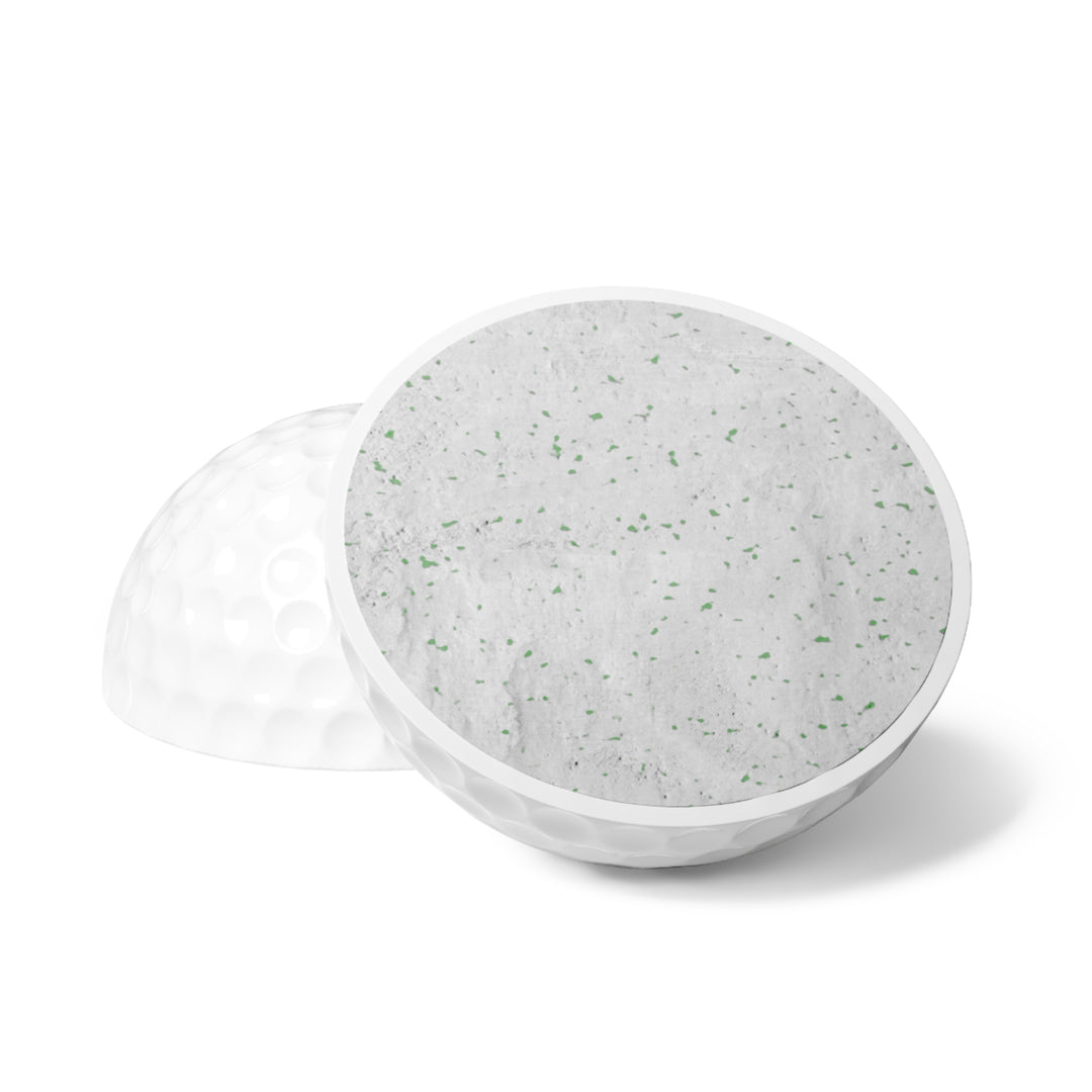 Personalized full color printed golf balls with custom branding, shown in a pack of six. Professional golf gifts for tournaments, businesses, and events, featuring durable construction with a Surlyn cover and rubber hard plastic core for long-lasting performance.