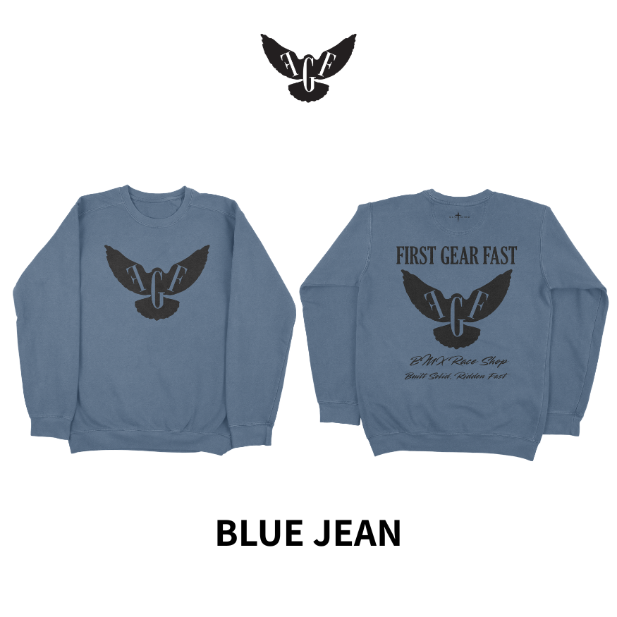 Premium Garment-Dyed Crewneck Sweatshirt – Soft Relaxed Fit Fleece Pullover | First Gear Fast