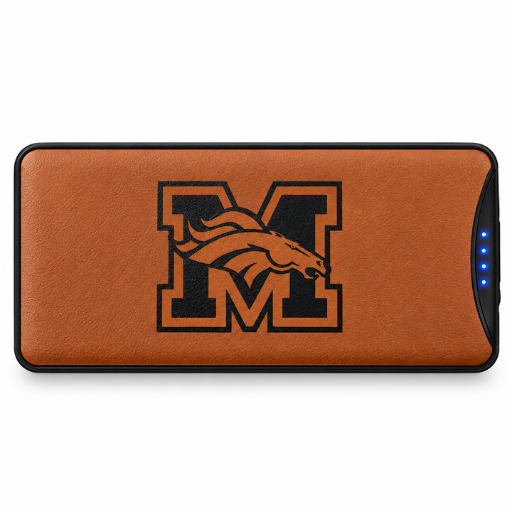Mustang Broncos Engraved Leather Portable Power Bank