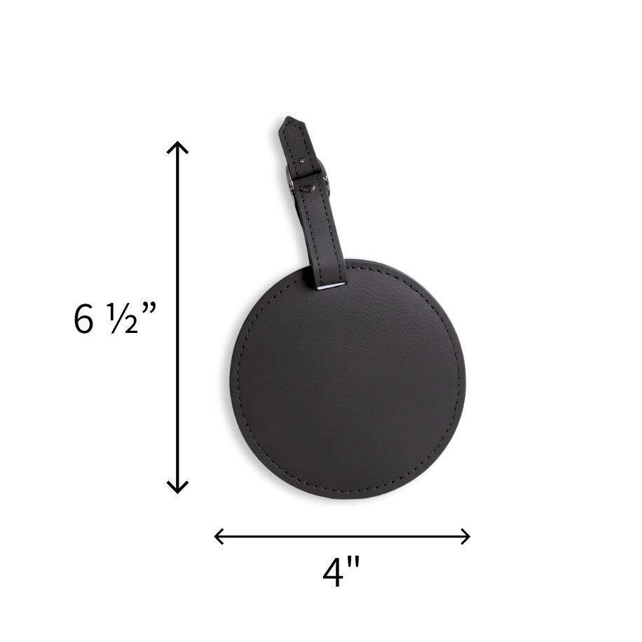Engraved leather golf tee holder bag tag displaying a business logo with five included wooden golf tees. High-quality promotional golf item perfect for corporate giveaways, golf outings, country clubs, and professional branding.