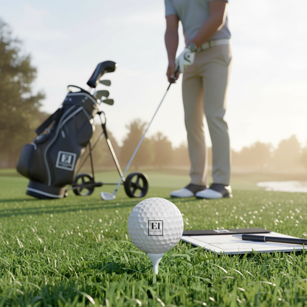 Pack of six personalized golf balls with vibrant full color printing, customized with names or company logos. Premium golf balls designed for tournaments, corporate branding, groomsmen gifts, fundraisers, and promotional golf events, featuring a Surlyn cover and durable rubber core.