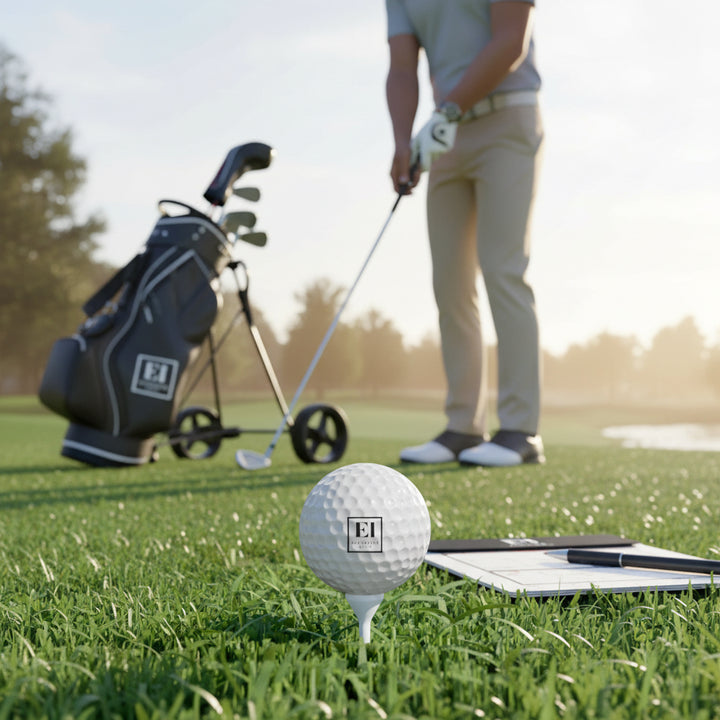 Pack of six personalized golf balls with vibrant full color printing, customized with names or company logos. Premium golf balls designed for tournaments, corporate branding, groomsmen gifts, fundraisers, and promotional golf events, featuring a Surlyn cover and durable rubber core.